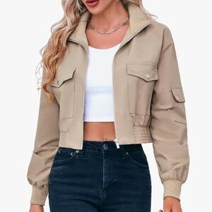 Tan cropped bomber jacket